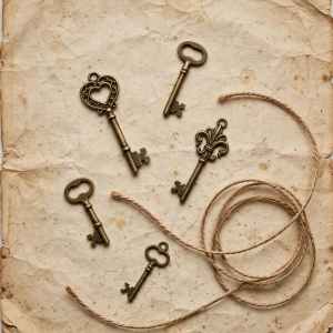 Illustrative styling image of vintage skeleton key charms