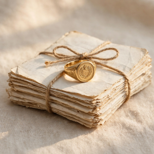 Illustrative styling image of an engraved signet ring