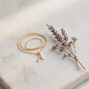 Illustrative styling image of an initial pendant necklace