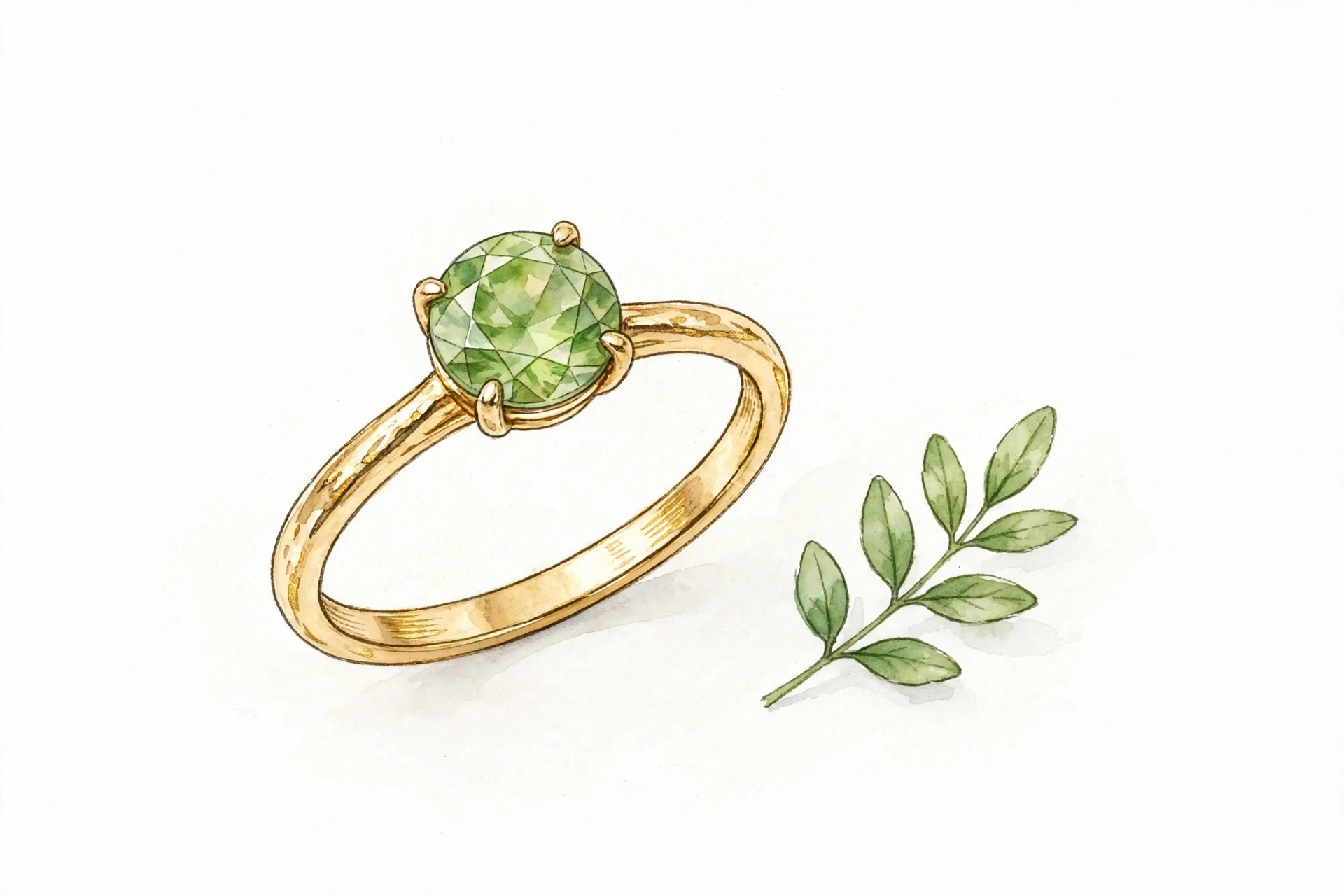 Illustrative gold plated birthstone ring styled on a plain background